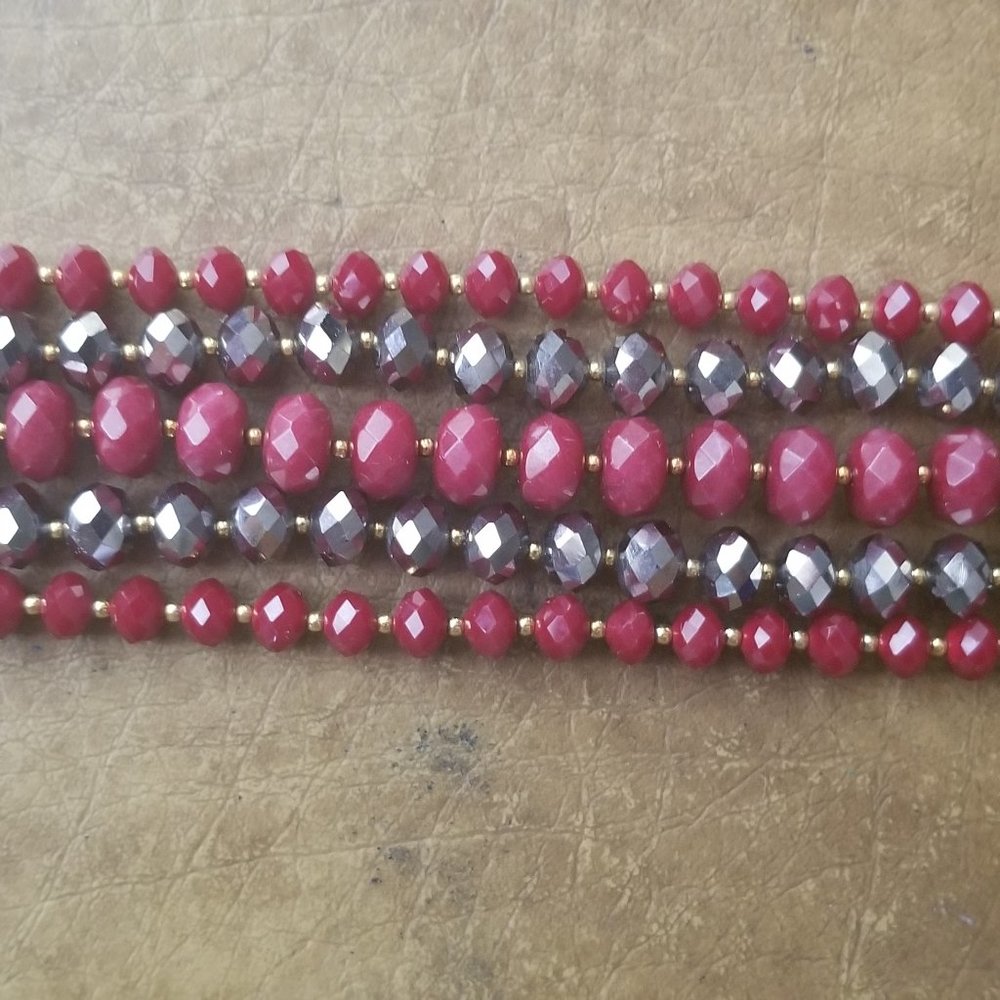 RARE VINTAGE JOSE MARIA BARRERA RED Crystal HEMATITE STATEMENT 5 STRAND BRACELET